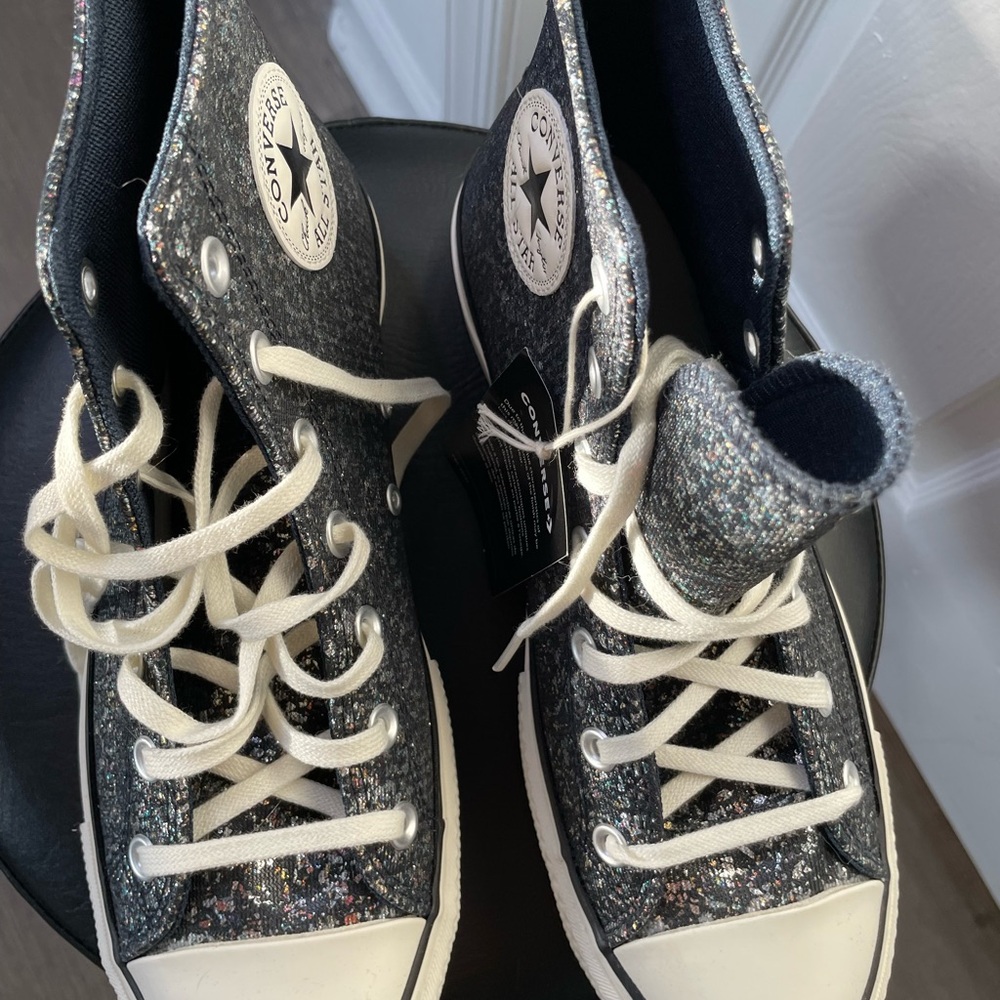 Converse Black and White Ankle Boots with Glitter Accents